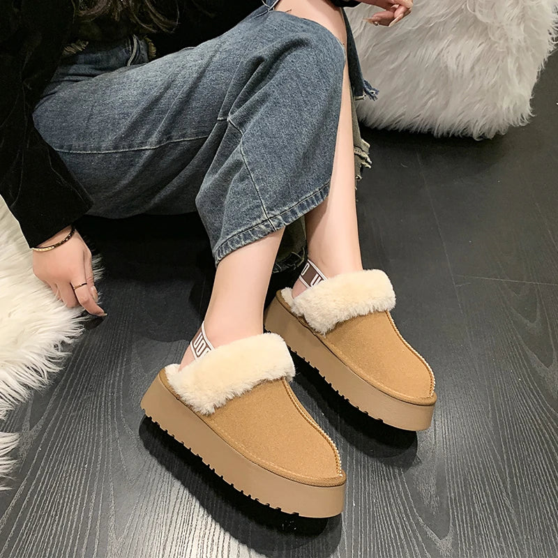 Keep Warm Women's Slippers Retro Home Cotton Flat Shoes Cross Fluffy Snow Boots 2023 New Autumn Winter