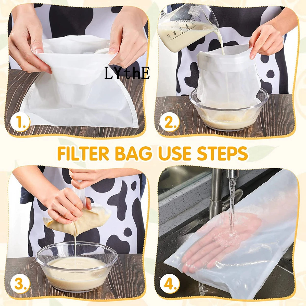 100/300/500 Mesh Fine Strainer Reusable Nut Milk Bags Kitchen Food Nylon Filter for Juices Cold Brew Tea Coffee Juice Strainers