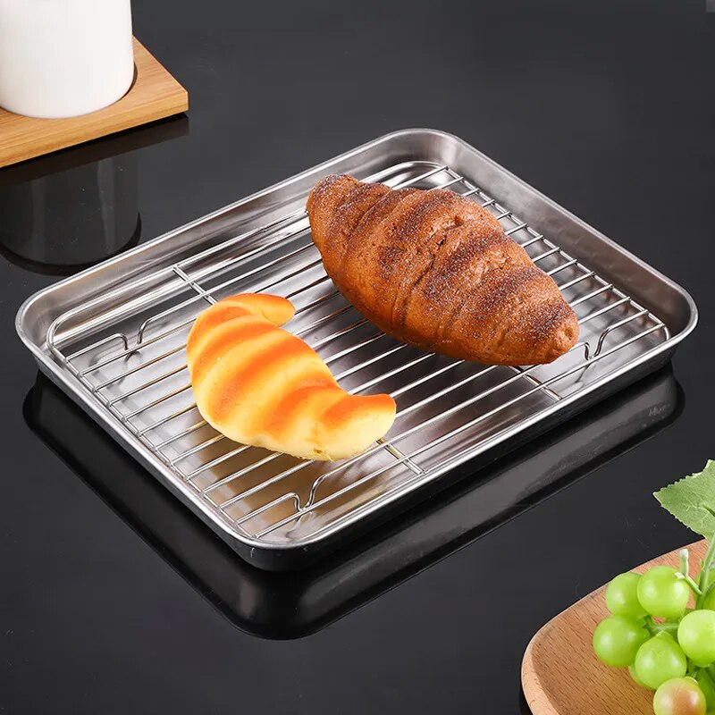 304 Stainless Steel Fruit Cake BBQ Tray Removable Cooling Rack  Nonstick Barbecue Tray Square Baking Plate Kitchen Baking Tray