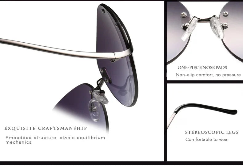 Oversized Rimless Gradient Sunglasses Women Brand Designer Round Sun Glasses Shades Female Big Frames Visor Glasses UV400