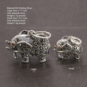 Real 925 Sterling Silver Jewelry Vintage Elephant Pendant Inlaid Retro Thai Silver Marcasite For Women Colgantes De Plata 925