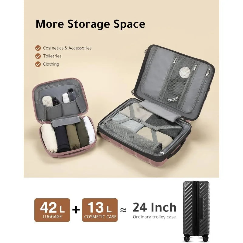 Pink Luggage Sets 4 Piece - PP Carry on Luggage Set with Spinner Wheels - Expandable Suitcase Set of 4, Luggage Sets