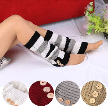 Winter Women Fashion Warm Knit Solid Leg Warmers Knee High Crochet Socks Boot Cuffs 3 Button Wool Foot Warmers 1 Pair