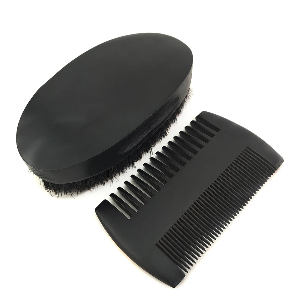 Wood Beard Kit Beard Brush Set Double-Sided Styling Comb Repair Modeling Cleaning Care Kit for Men
