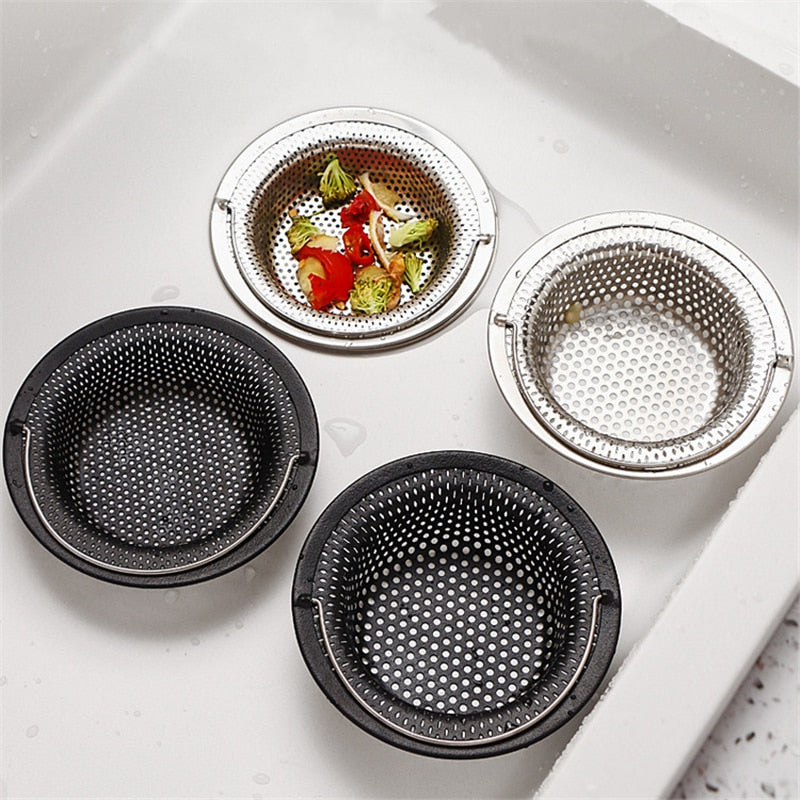 1Pc Stainless Steel Sink Filter Trap Bathtub Hair Catcher Stopper Kitchen Food Slag Mesh Strainer Metal Floor Drain with Handle