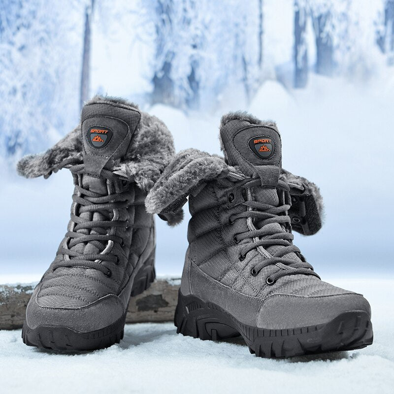 Men Winter Snow Boots Super Warm Men Hiking Boots High Quality Waterproof Leather High Top Big Size Men's Boots Outdoor Sneakers