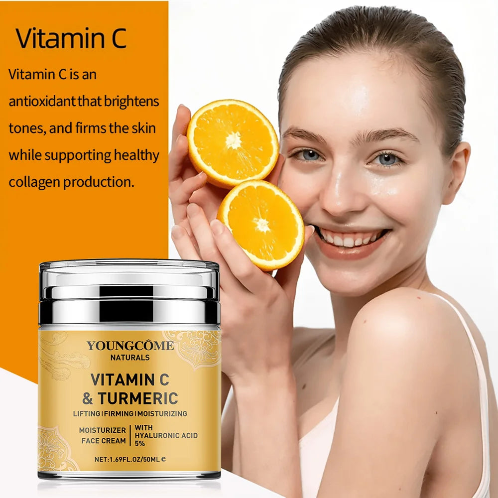 Vitamin C Turmeric Whitening Face Cream Brightens Skin Tone Fades Fine Lines Nourishes Skin Enhances Skin Toughness Facial Care