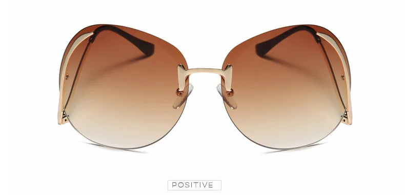 Oversized Rimless Gradient Sunglasses Women Brand Designer Round Sun Glasses Shades Female Big Frames Visor Glasses UV400
