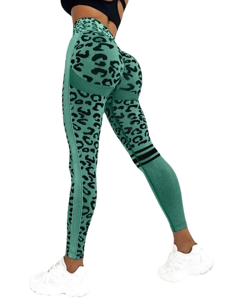 Women Leopard Seamless Yoga Pants High Waist Lifting Hip Honey Peach Hip Fitness Pants Yoga Suit Tight Running Sports Pants