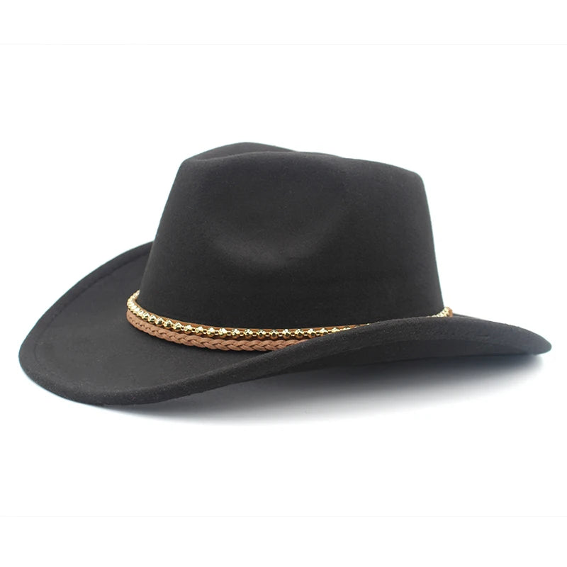 Men Women Wool Blend Western Cowboy Hats Wide Brim Sunhats Party Travel Sombrero Outdoor Caps Classical Retro Adjustable Size