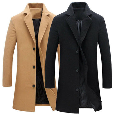 Autumn Winter Fashion Men's Woolen Coats Solid Color Single Breasted Lapel Long Coat Jacket Casual Overcoat Plus Size 5 Colors