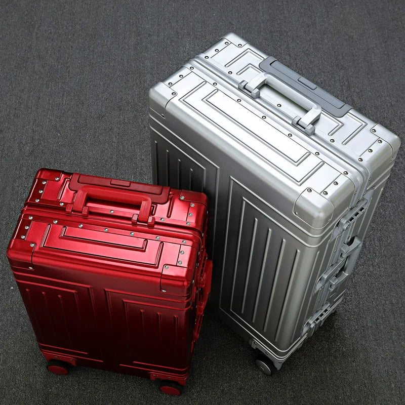 NEW 100% All aluminum Travel Suitcase On Wheels silver rolling luggage large size high quality trolley luggage case bag Men's