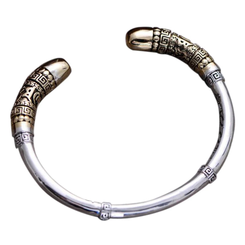 Genuine 925 Sterling Silver Jewelry Vintage Cuff Bracelets Men Monkey King Golden Cudgel High Polished Top Quality