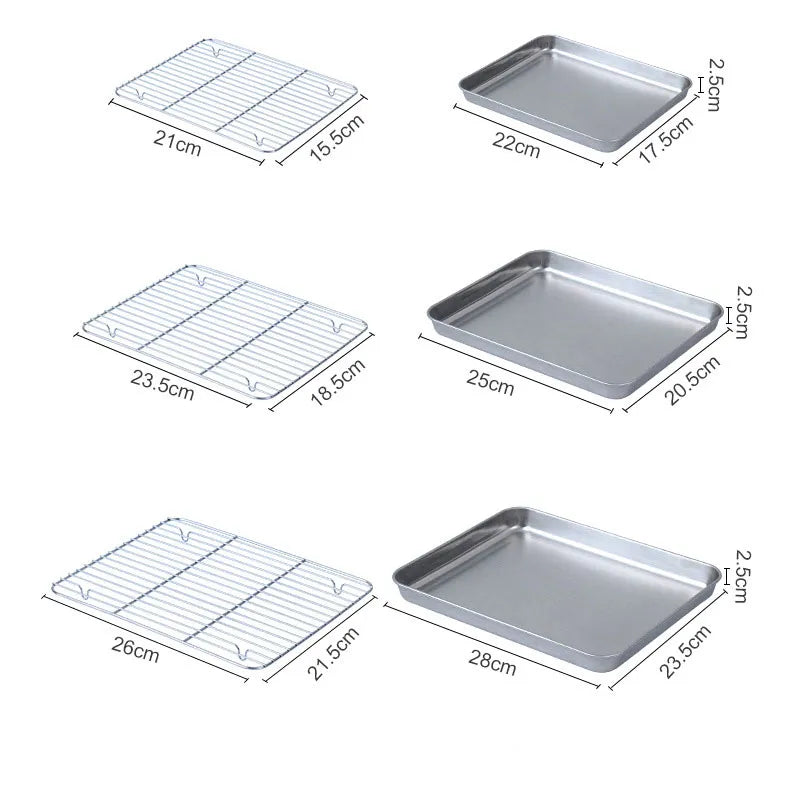 304 Stainless Steel Fruit Cake BBQ Tray Removable Cooling Rack  Nonstick Barbecue Tray Square Baking Plate Kitchen Baking Tray