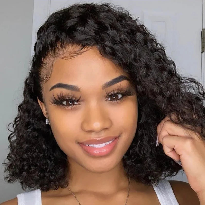 Kinky Curly Bob Wig T Part Lace Front Human Hair Wig For Women PrePlucked Short Bob Wigs  Transparent Deep Lace Frontal Wig