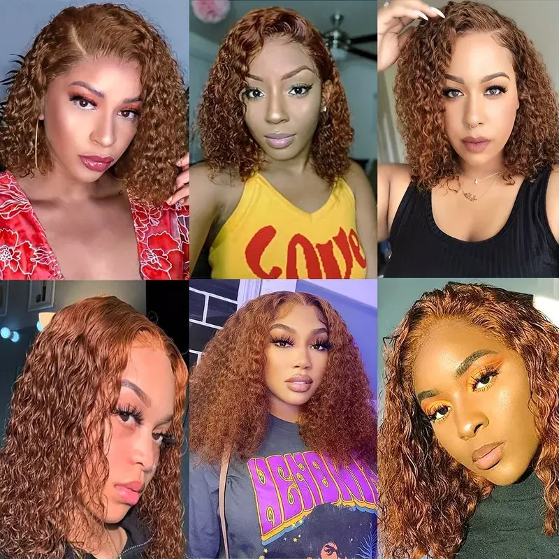 Chocolate Brown Lace Front Kinky Curly Short Bob Wigs Pre Plucked 13x4 HD Transparent Ear To Ear Lace Frontal Human Hair Wigs