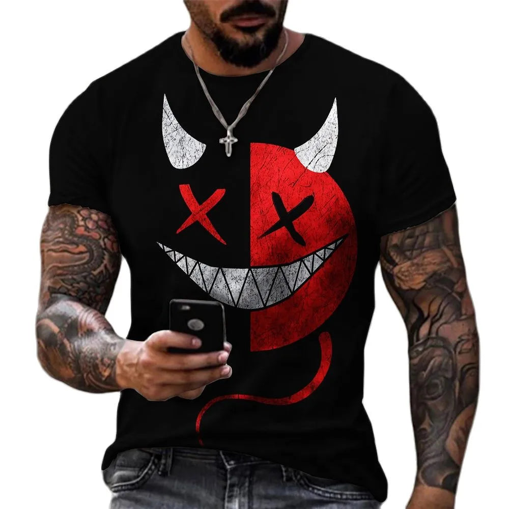 Funny XOXO Smiling Face Graphic 3D Printed Men's T-shirts Street Fashion Casual Sports Shirt Male O-Neck Oversized T-Shirt Tops