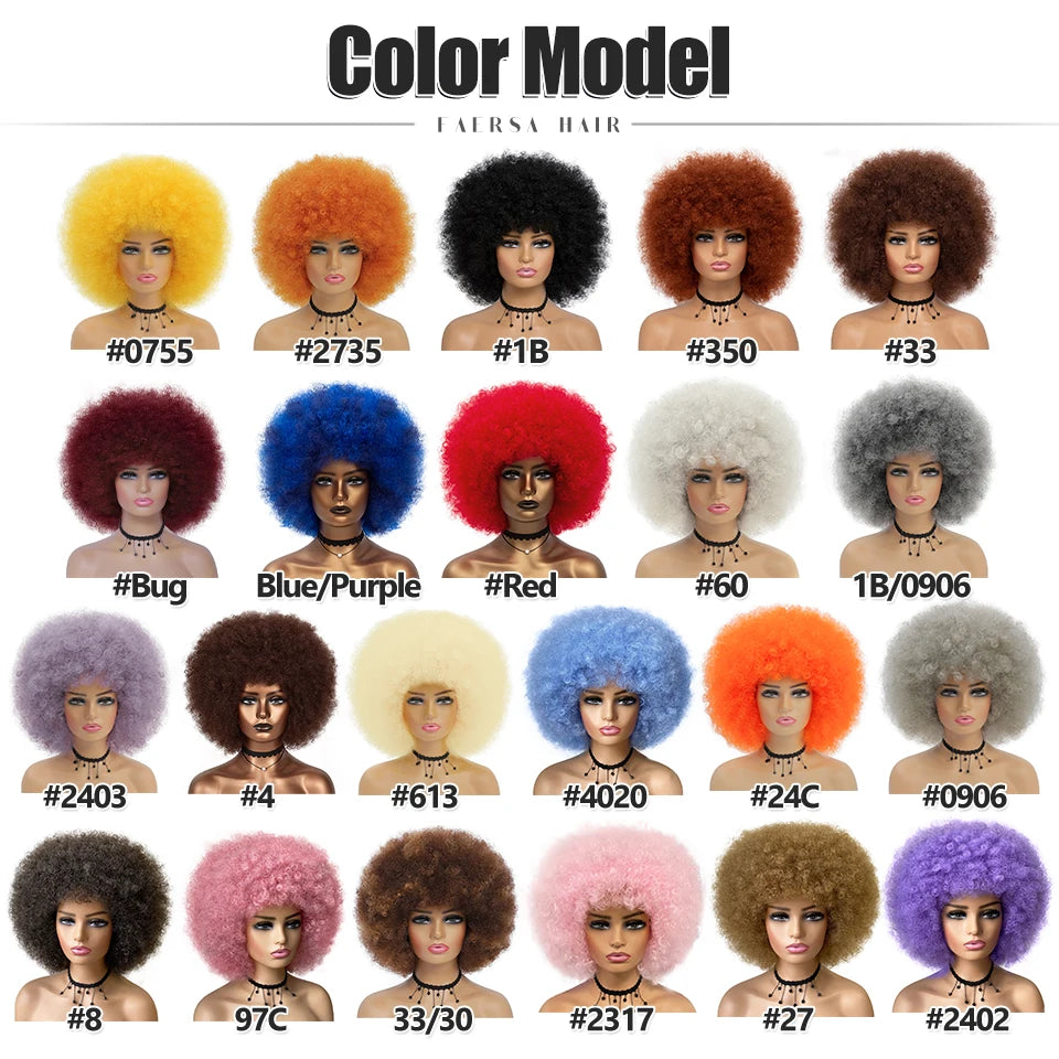 Short Hair Afro Kinky Curly Wigs With Bangs For Black Women African Synthetic Ombre Glueless Cosplay Natural Blonde Red Blue Wig