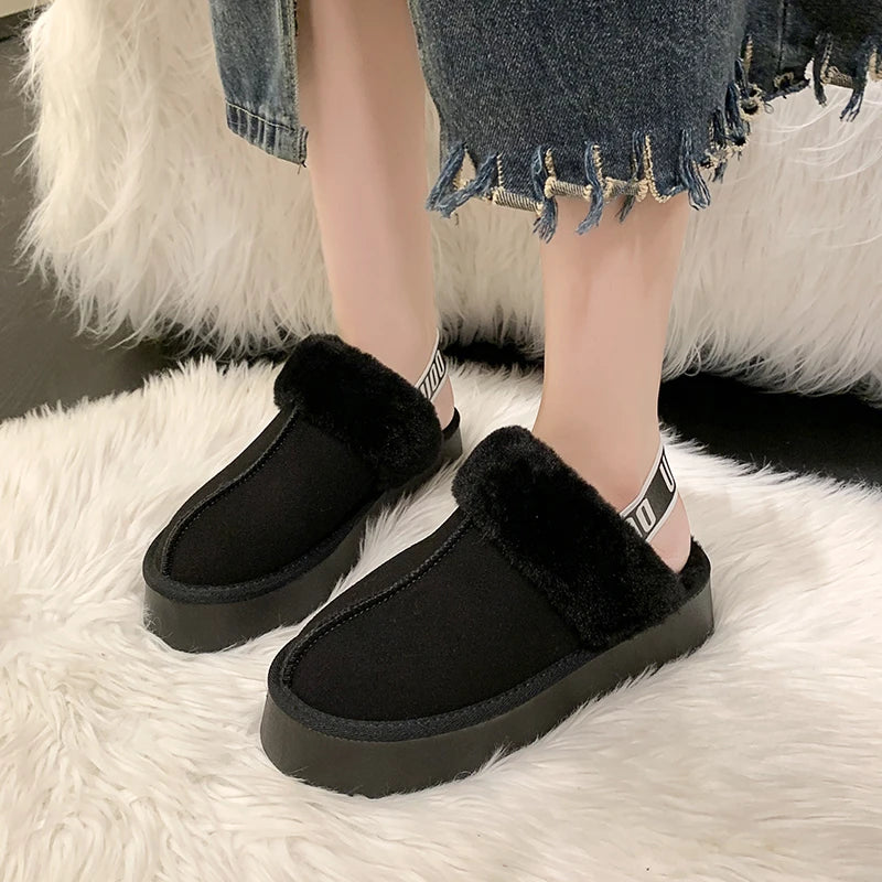 Keep Warm Women's Slippers Retro Home Cotton Flat Shoes Cross Fluffy Snow Boots 2023 New Autumn Winter