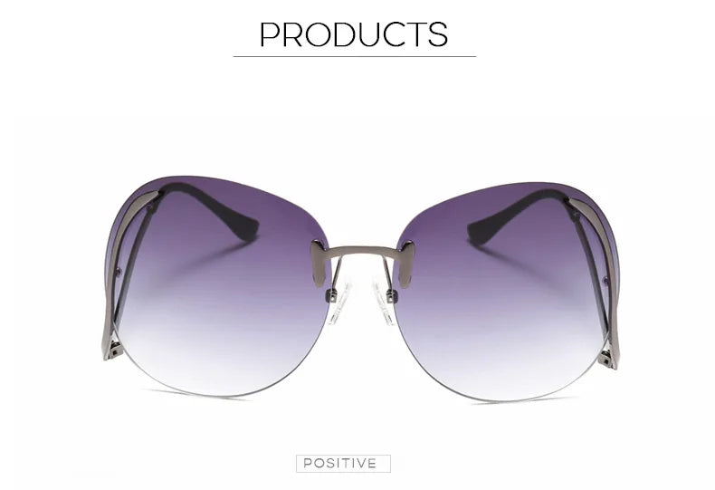 Oversized Rimless Gradient Sunglasses Women Brand Designer Round Sun Glasses Shades Female Big Frames Visor Glasses UV400
