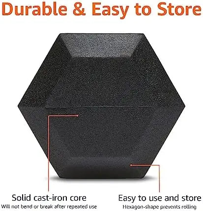 Basics Rubber Encased Exercise & Fitness Hex Dumbbell, Hand Weight For Strength Training