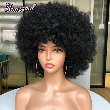 Short Synthetic Afro Wigs For Black Women African Black Pink Fluffy Soft Cosplay Natural Hair Afro Kinky Curly Wig With Bangs