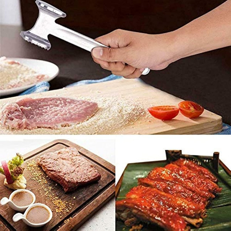 Meat Tenderizer Hammer Household Stainless Steel Steak Metal Mallet Kitchen Tool Heavy Duty Durable Double-Sided Tenderizer