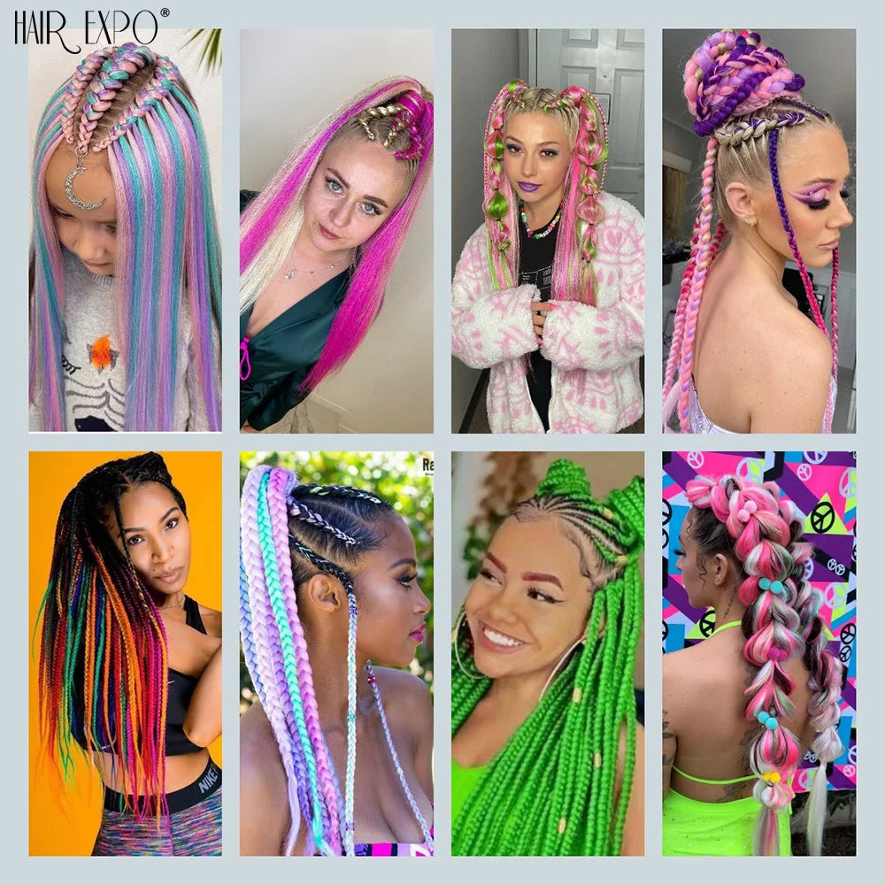 26Inch Easy Braids Hair Synthetic Colourful Pre Stretched Braiding Hair Extensions Jumbo Braids Ombre Yaki Long Straight Hair