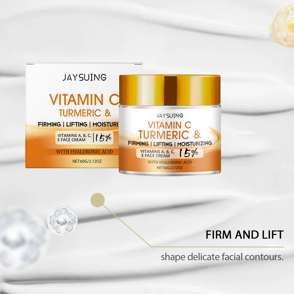 Turmeric Face Cream 15% Vitamin C Anti-Aging Firming Tightening Repair Skin Fights Acne Brightening Hyaluronic Acid Moisturizer