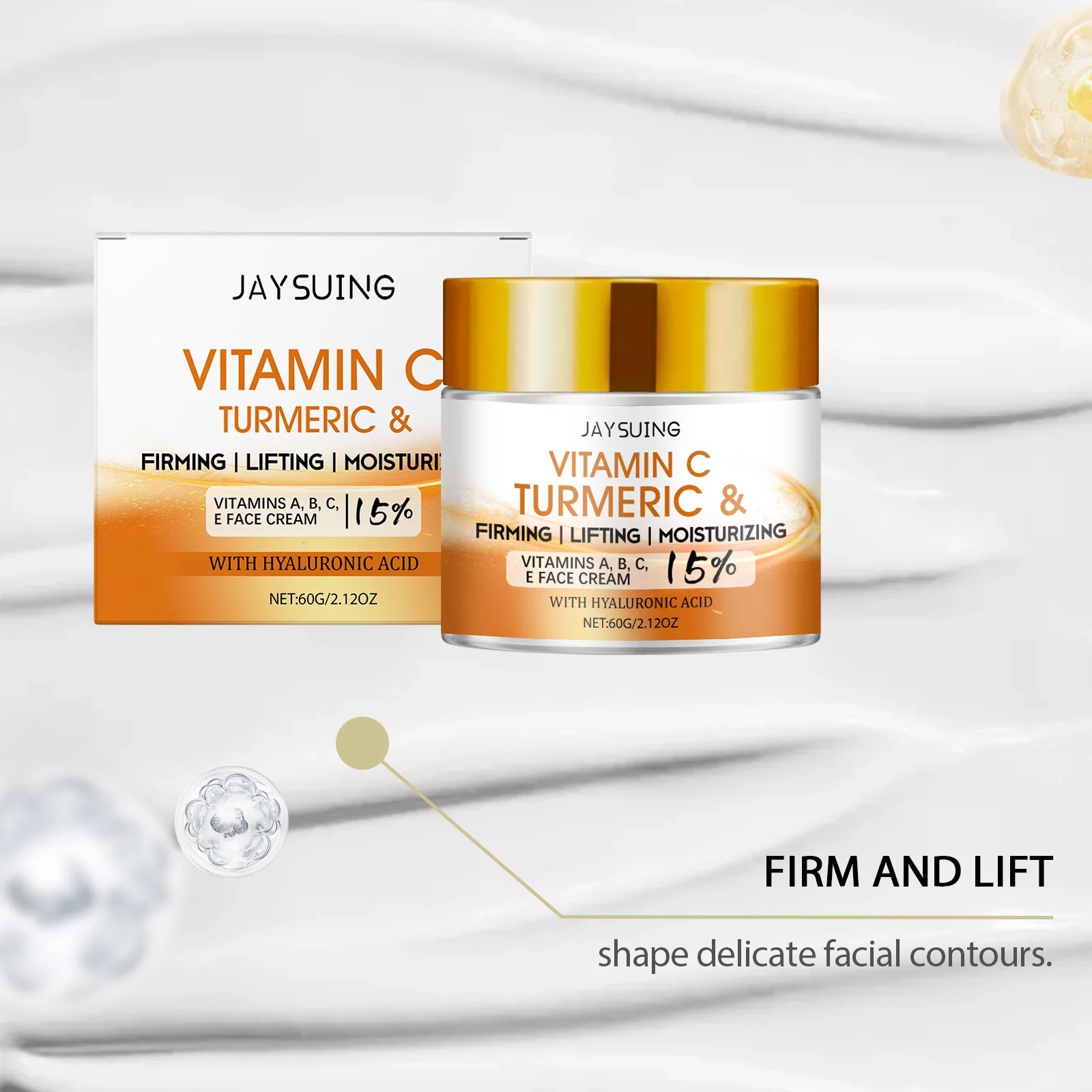 Turmeric Face Cream 15% Vitamin C Anti-Aging Firming Tightening Repair Skin Fights Acne Brightening Hyaluronic Acid Moisturizer