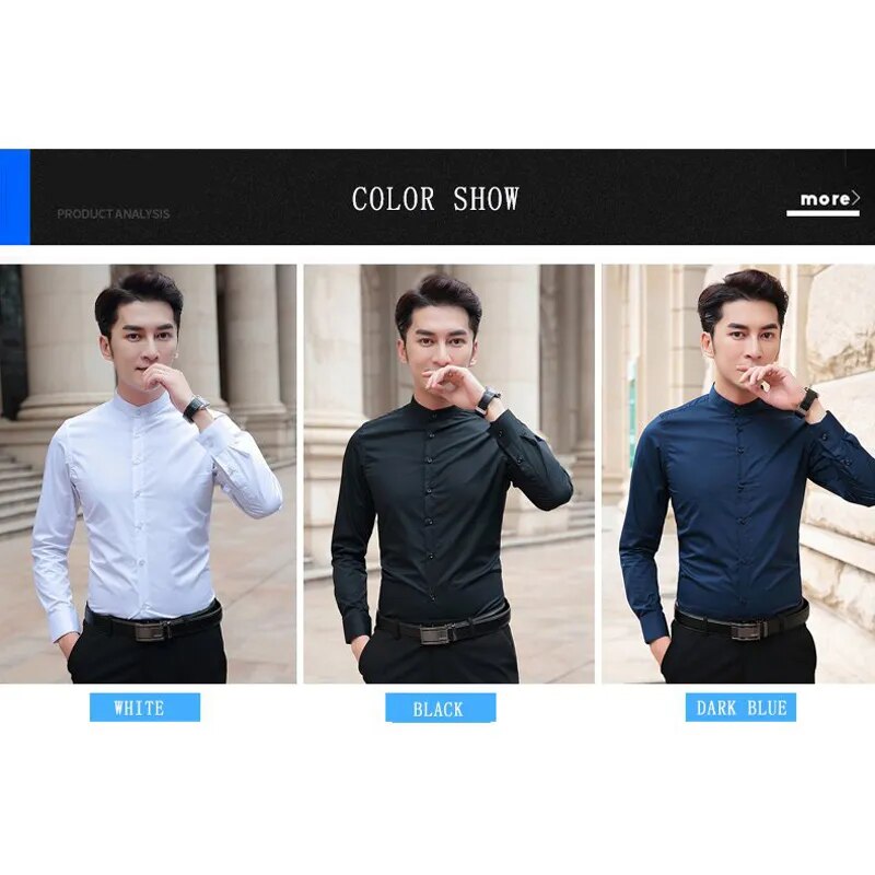 BROWON Brand 2023 New Men Shirts Business Long Sleeve Stand Collar Cotton Male Shirt Slim Fit Popular Designs Men's Fahion