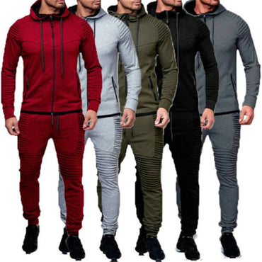 Men Tracksuit Sport 2PCS Set Casual Jacket+Pants Jogging Athletic Trainer Solid Cotton Suit Runing Wear Men's Sport Suit