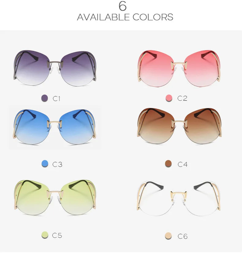 Oversized Rimless Gradient Sunglasses Women Brand Designer Round Sun Glasses Shades Female Big Frames Visor Glasses UV400