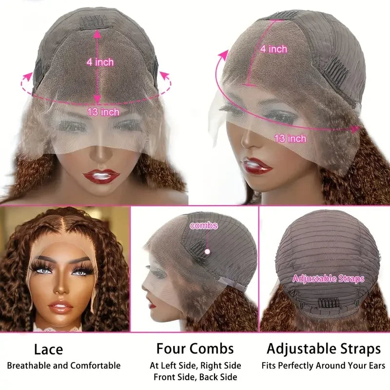 Chocolate Brown Lace Front Kinky Curly Short Bob Wigs Pre Plucked 13x4 HD Transparent Ear To Ear Lace Frontal Human Hair Wigs