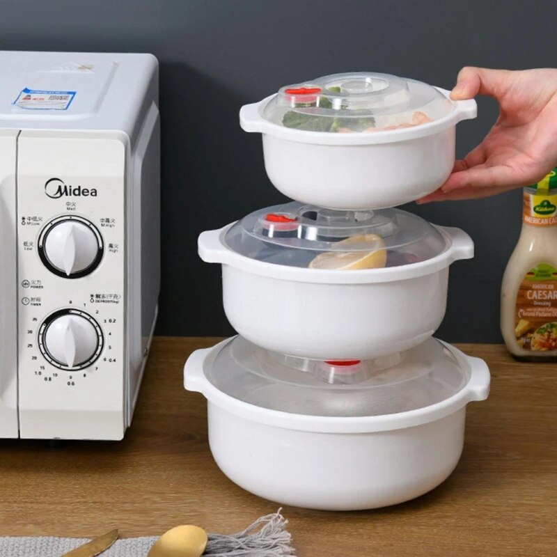 Microwave Heatable Insulation Bowl with Leakproof Cover Thickened Plastic Soup Bowl Portable Household Lunch Box