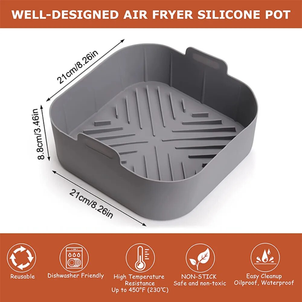 Silicone Air Fryers Liner Basket Square Reusable AirFryers Pot Tray Heat Resistant Food Baking for AirFryers Oven Accessories