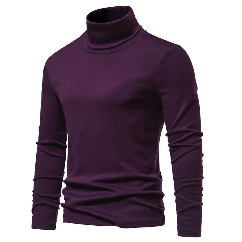 Mens Purple Turtleneck Sweater Autumn Winter Long Sleeve Warm Casual Basic Tops Slim Fit Warm Pullovers Undershirt Men 12 Colors