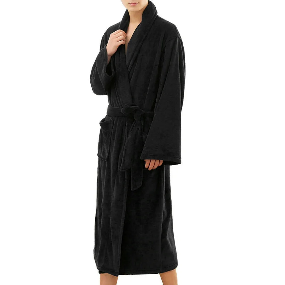 Nightgown Bathrobe Women Dressing Gown Sleepwear Winter Thick Warm Men Coral Fleece Robe Bath Gown Long Nightwear