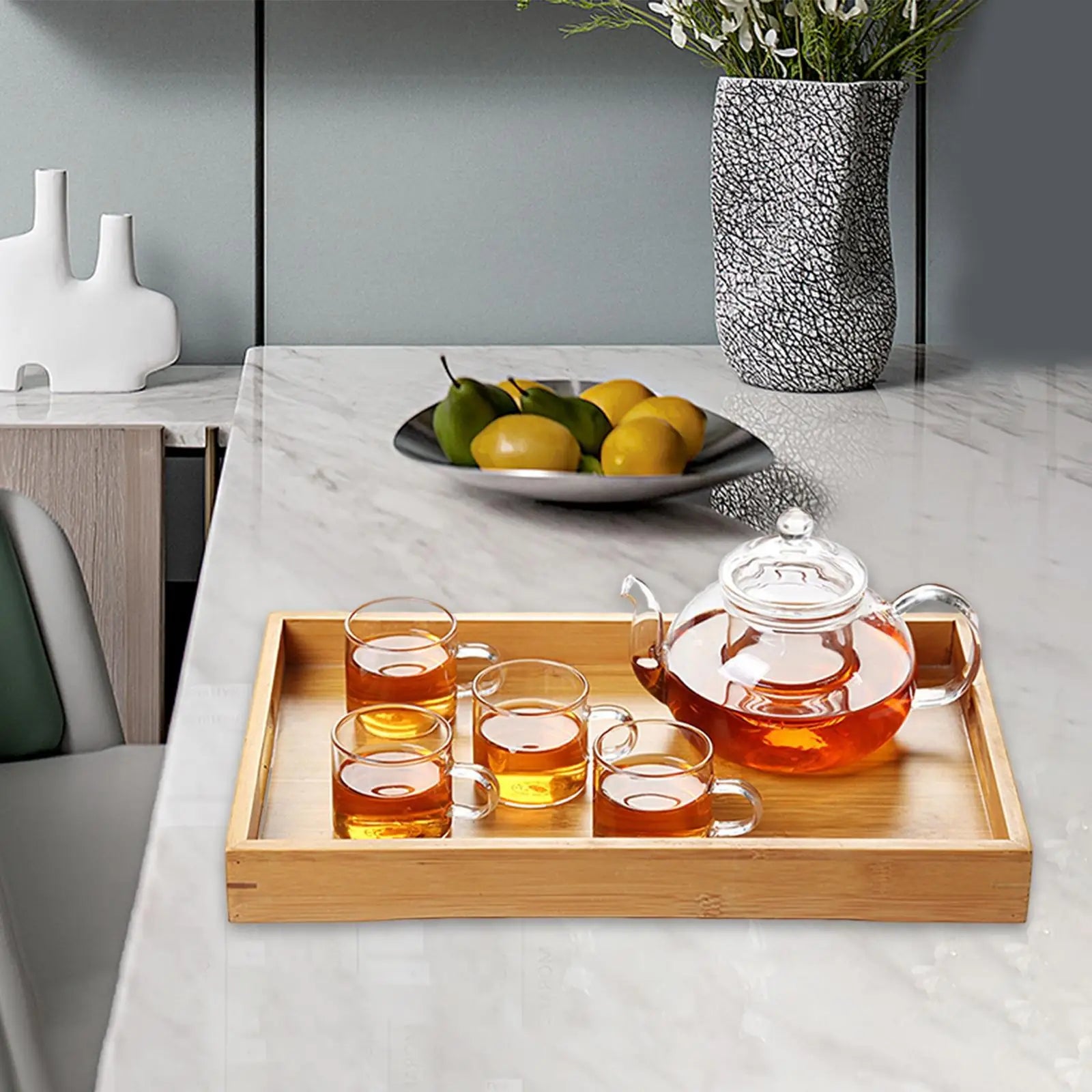 Wood Serving Tray Rectangle Modern Housewarming gifts table Food Platter for Afternoon Tea Table Dessert Dinner Party