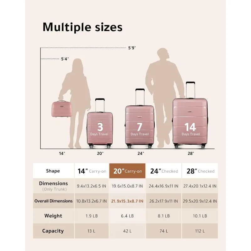 Pink Luggage Sets 4 Piece - PP Carry on Luggage Set with Spinner Wheels - Expandable Suitcase Set of 4, Luggage Sets