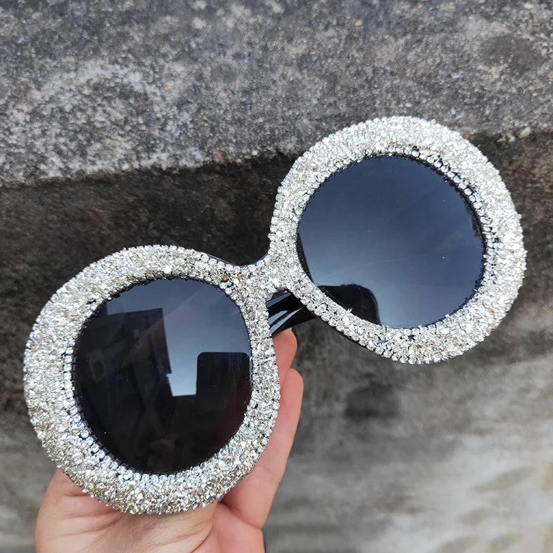 Rhinestone Sunglasses Women 2022 Designer Steampunk Oversized Round Female Sunglasses Music Festival Oculos De Sol Feminino