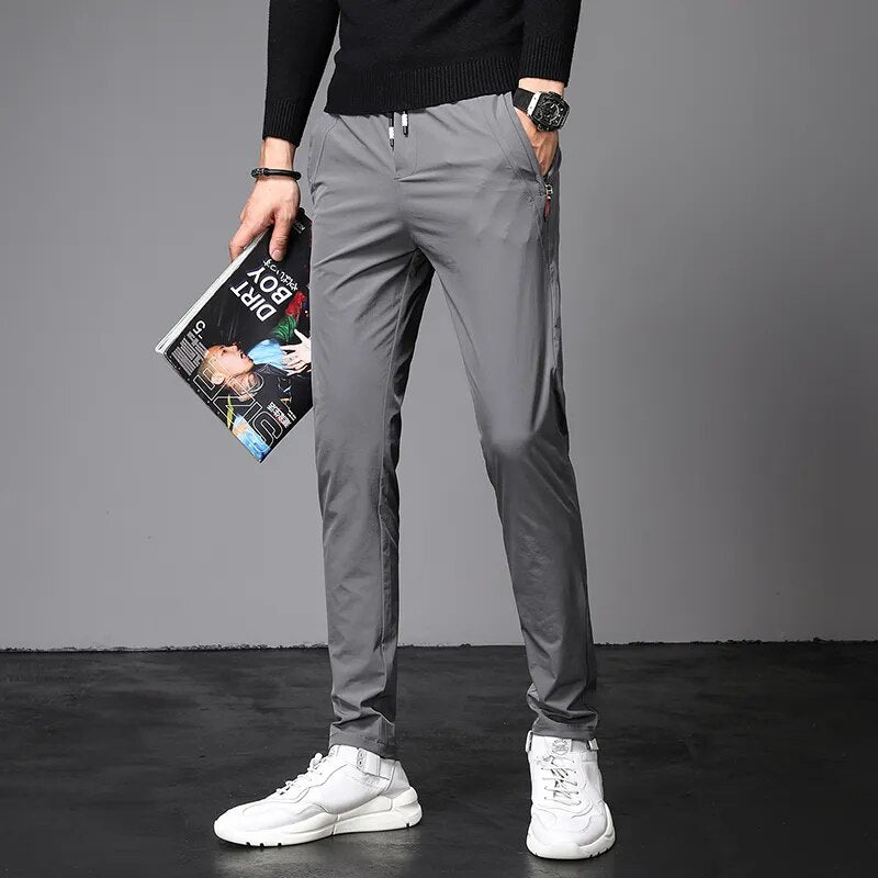 New Autumn Casual Pants Men Slacks Jogging Outdoor Slim Pants for Male Korean Blue Gray Pocket Zipper Trousers 28-38