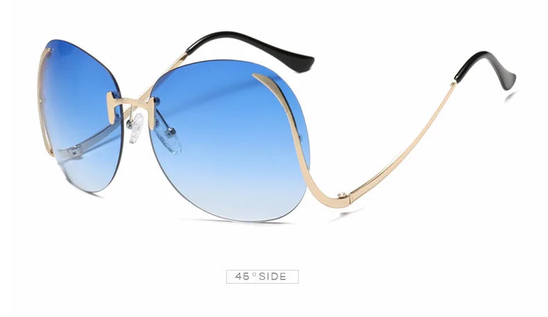 Oversized Rimless Gradient Sunglasses Women Brand Designer Round Sun Glasses Shades Female Big Frames Visor Glasses UV400
