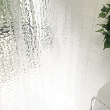 Waterproof 3D Bathroom Shower Curtain Transparent Bathroom Curtain with Hooks Thickened Bathing Sheer Wide Bath Curtain