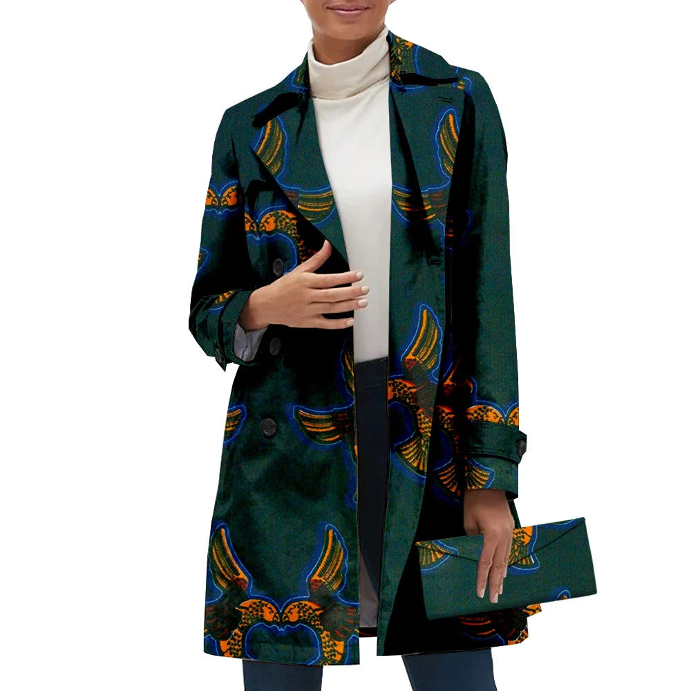 African Clothes For Women Fashion Coat For Autumn Ankara Printed Wax Sewing Long Sleeve Jacket High Waist Formal Outfits Handbag