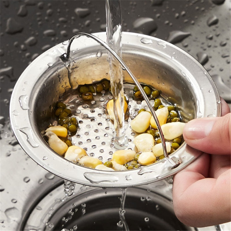1Pc Stainless Steel Sink Filter Trap Bathtub Hair Catcher Stopper Kitchen Food Slag Mesh Strainer Metal Floor Drain with Handle