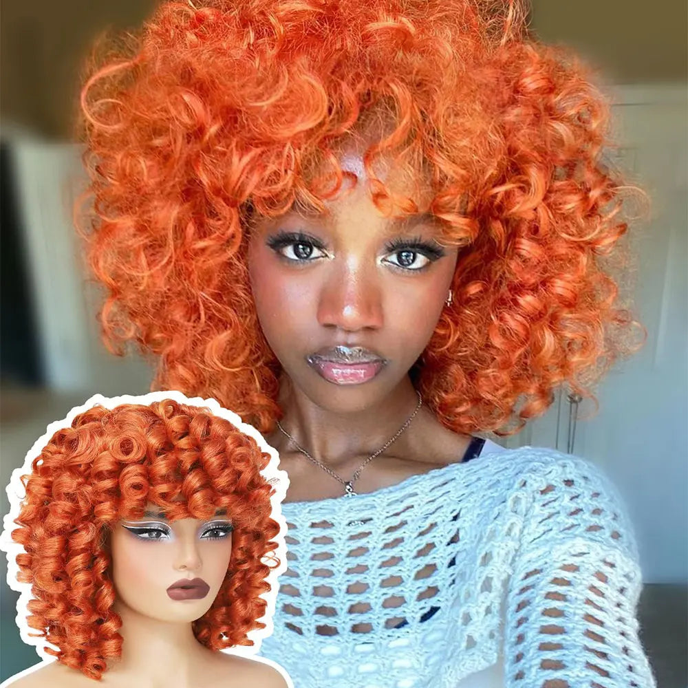 Short Curly Bob Wig Synthetic wig Hair Bouncy Curly Wig Machine Made Afro Wigs for Women Daily Use