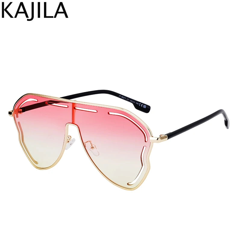 Oversized One-Piece Pilot Punk Sunglasses Women Big Frame 2025 Luxury Brand Hollow Sun Glasses For Ladies Shield Eyewear Shades