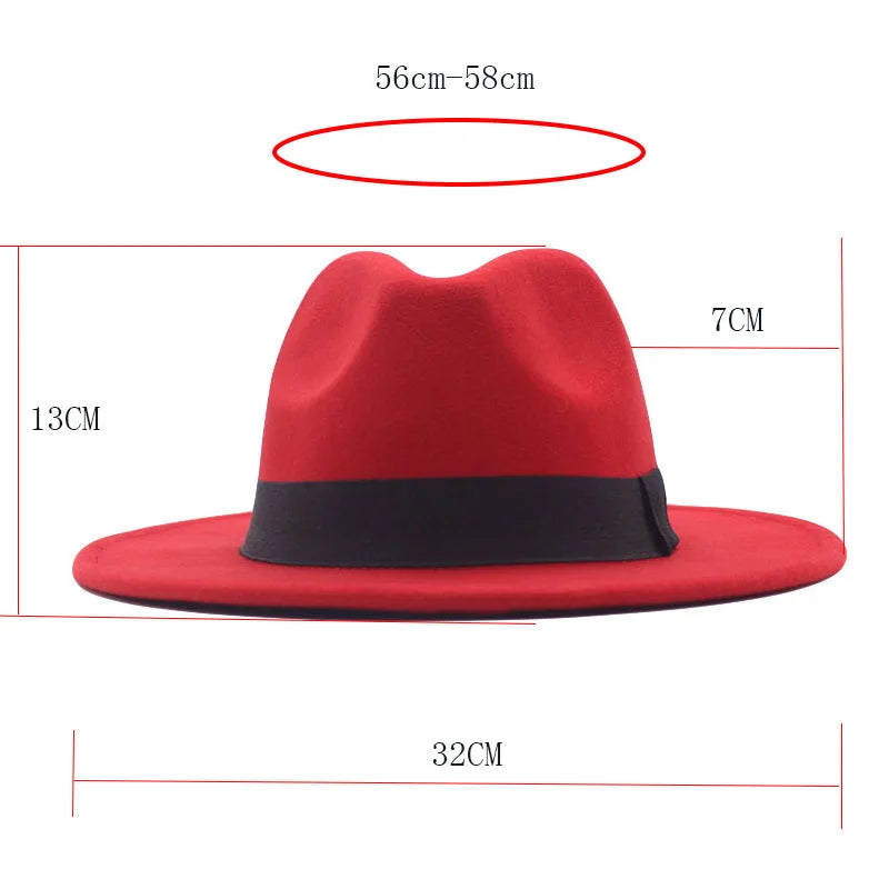 Patchwork Wide Brim Fedora Hats for Women Men Ribbon Band Classic Two Tone Felt Jazz Top Hat Wedding Church Bowler Cap Chapeau