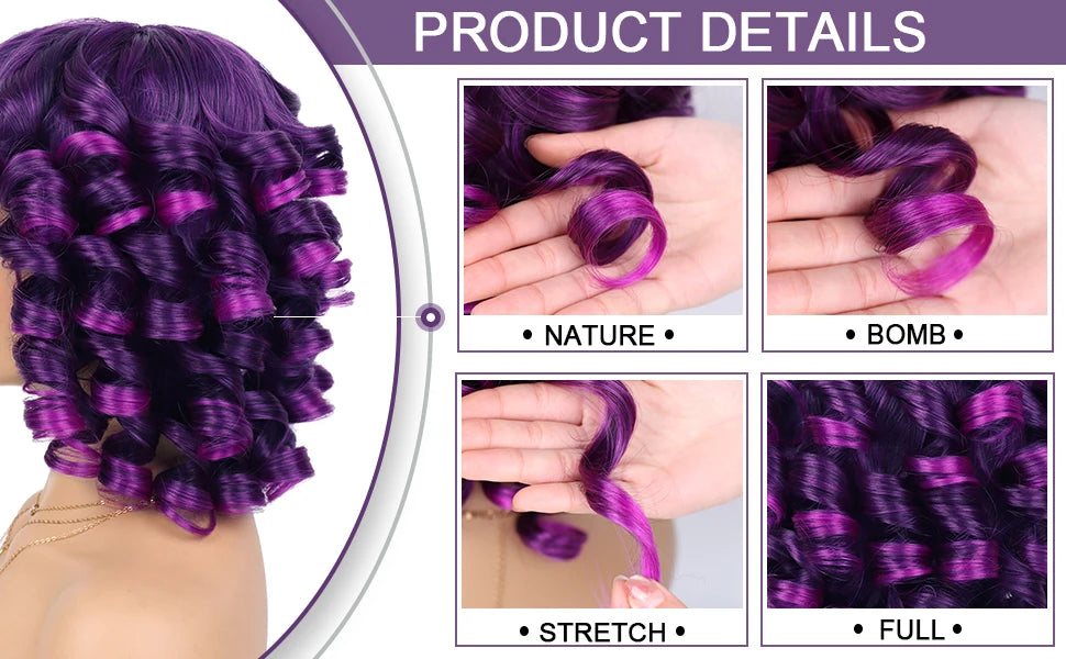 Curly Synthetic Wigs Short Kinky Curly Black Wigs for Women Big Curly Afro Soft Wig with Bangs Heat Resistant Natural Cute Wig